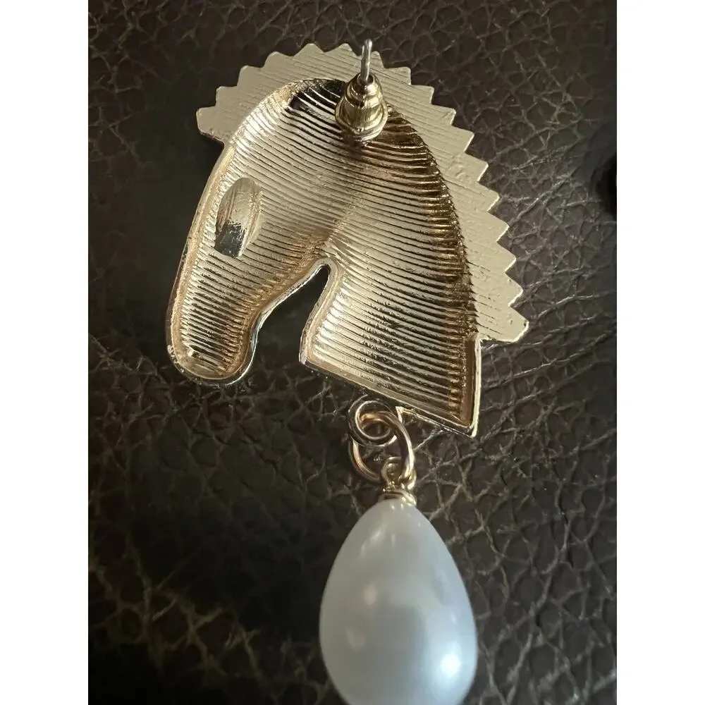 Zebra Head Earrings Zara Striped Gold Plated Enamel Dangle Boho Animal Horse CZ